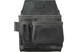 Graintex ST2821 :: 5 Pocket Right-Handed Nail & Tool Pouch RUGGED Black Color Top Grain Leather for Framers, Constructors, Electricians, Plumbers, Handyman