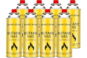 MAECENA Butane Gas Canisters (Pack of 8) Universal Fit for Camping Stoves, BBQs, Heaters, Blow Torchs & More – Lightweight, Leak-Proof, High-Efficiency Fuel Bottles for Outdoor Use