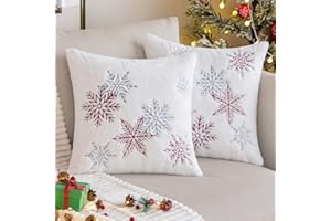 MIULEE Zestaw 2 świątecznych poszewek na poduszki, haftowany śnieg, dekoracyjna poszewka na poduszkę, sztuczne futro, miękka i przytulna, dekoracyjna poszewka na poduszkę, dekoracja do salonu, 45 x 45
