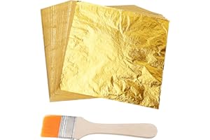 ASTARON 100 fogli fogli imitazione foglia d'oro foglio con pennello per progetto artistico, fiocchi d'oro per la decorazione di mobili per unghie in resina (14x14 cm)