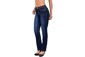 ESRA Damen Jeans Hose Damen Jeanshose gerader Schnitt Straight-Fit Jeans Damen High Waist bis Übergröße Große Größen G600