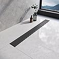 EMKE Linear Shower Drain 700mm, 304 Stainless Steel Long Invisible Shower Floor Drain with Odor Stop and Hair Strainer, 2 in 1 Tile Insert Double-Sided Shower Drain for Kitchen, Bathroom - Matte Black