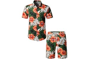 Jogal Men's Casual Short-Sleeved Hawaiian Shirt, Floral Pattern