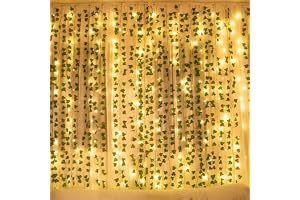 KASZOO® 12 konstgjorda girlanger av murgröna, konstgjord hängande murgröna med 200 LED-ljus, för bröllop, fest, trädgård, läg