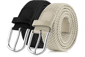 TANGCHAO 2 Pezzi Cintura Elastica Intrecciata per Uomo e Donna Cinturino Elastica Intrecciata con Fibbia in Lega di Zinco 33mm (1.25") Colori Multipli