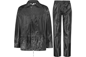 BWOLF Himalaya Combinaison de pluie pour homme à manches longues imperméable avec taille élastique Veste à capuche Vêtement de pluie + pantalon de pluie 2 poches