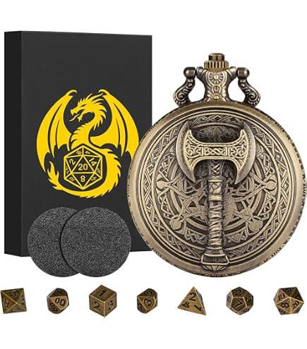 Mini Dés DND Steampunk – Coffret Montre De Poche Creux Avec Chaînes – Cadeau Pour Joueurs De Jeux De Rôle