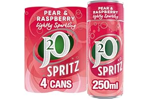 J2O Fruit Juice Spritz Blend, Pear and Raspberry, 250ml Can (Pack of 4)