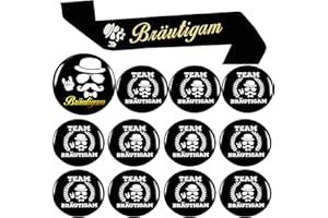 OUMAIFENG 13 Pieces Jga Stag Night Men's Decorative Costume, Jga Team Groom Sash Button Set Pin for Stag Party, Men's Accessories, Engagement, Celebrations, Supplies, Party Accessories, Decoration (Black)