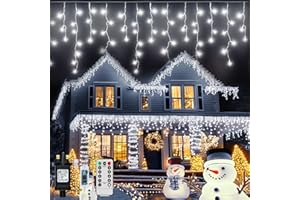GCMacau Outdoor Christmas Icicle Lights Plug-in 15+5M/65.5ft 506 LED Connectable String Lights 8 Modes and Dimmable Waterproof Hanging String Lights for Porch, Deck, Garden, Backyard, Balcony