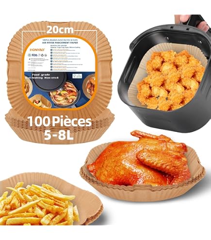 Lot De 100 Feuilles Papier Sulfurisé Pour Friteuse à Air - 50 Feuilles 5,2L + 50 Feuilles 3,1L - Compatible Philips, Tefal, Moulinex - 6