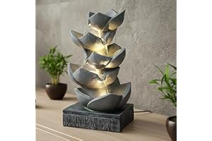 ‎ARNUSA Springbrunnen BK901 mit LED Beleuchtung Gartenbrunnen Skulptur Gartenfigur Wasserspiel 47cm Kaskade Zimmerbrunnen Gartendekoration