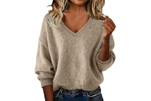 Gezqieunk Ladies Jumpers Cashmere Knitted Sweaters Low Neck V Neck Sweatshirts Long Sleeve Tops Womens Fashion Solid Color Christmas Pullover