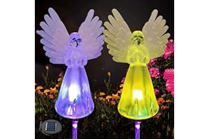 ZVO Lampada Solare da Giardino, Luce LED Energia Solare dell'Angelo con sensore, Luci Solari a Che Cambiano per Giardino Cortile Sentiero Cimitero Grave Regali Esterni Decorazione (2 Pezzi)