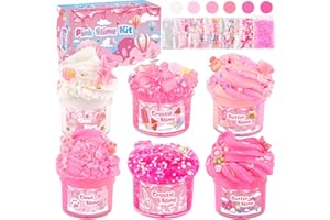 ROWECVCE 6 Pack Slimes Kit, Pink Slime Kids, Cloud Butter & Clear Slime, Party Favors, Toys for Girls Boys Ages 8-12, Goodie Bag Stuffers,9-10 Year Old Girls Birthday Gift Ideas Cute Stuff