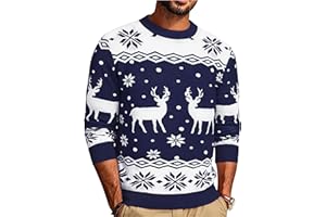Demegimi Jersey de Navidad Hombre Invierno Suéter de Navidad Cuello Redondo Christmas Jumper Hombre Manga Larga S-XXL