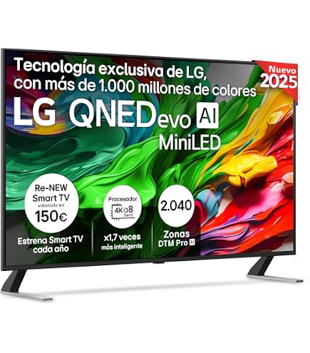 LG TV 55QNED80A6A 55 Pulgadas 4K Smart TV - WebOS, HDR10, Wi-Fi, Bluetooth, Clase Energética E