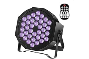 PUZILOZA Batterie lumière noire pour fêtes lumineuses - Batterie rechargeable 36 LED UV - Lampe noire avec DMX et contrôle activé par la musique - Sans fil - LED UV - Pour DJ, discothèque, bar,