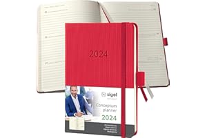‎SIGEL SIGEL C2465 Terminplaner Wochenkalender 2024, ca. A6, rot, Hardcover, 176 Seiten, Gummiband, Stiftschlaufe, Archivtasche, PEFC-zertifiziert, Conceptum