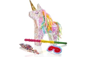 Lumaland Pinata Set zum Befüllen inkl. Schläger & Augenbinde | Magisches Einhorn ideal für Kinder-Geburtstag & Feier | Piñata inkl. 50g buntes Konfetti | Individuell befüllbar [40x14x54 cm]