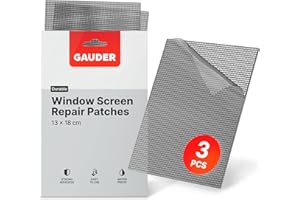 GAUDER Fly Screen Repair Patches - Insect Screen Repair Set made from Fiberglass Self-Adhesive - Tape for Door, Porch and Window (3 Patches - 130 x 180 mm)
