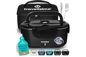 TRAVELISIMO Elektrisk Lunchlåda, 12/24/220V Matlådevärmare, 100W Matlåda Stål, 1.5L Elektrisk Matlåda, Matlåda Rostfritt Stål