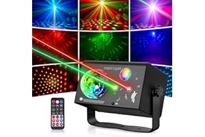 Vicalo Jeux de Lumiere et Fête 3-en-1 avec Télécommande, Contrôle par Musique & Contrôle Vocal – Lumière Disco avec Stroboscope, LED RVB, Effet Boule Disco et 72 Motifs pour Fêtes, Clubs, Noël