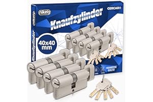 GERCAR Pro 4er Set Knaufzylinder gleichschließend 80mm Schließzylinder mit Knauf 40/40 Zylinder - Messing matt Massiv - inkl. 10 Schlüssel - Wendeschlüssel - Länge: 80 mm, A:40 B:40-4x