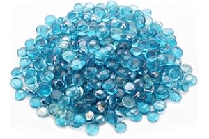 Suwimut 5LB Glass Marbles Vase Filler, 500 Pieces Blue Glass Gemstone Flat Marble Beads,Glass Gem Pebbles Vase Filler Beads, Table Scatter Decor