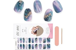EBANKU 20PCS Smalto Adesivo per Unghie, Marmo Blu Unghie Gel Adesive UV Smalto Adesivo Gel UV Full Wraps Lampada UV/LED con Lima e Stick per Donne Ragazze