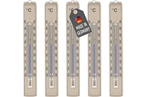 Lantelme 5 Stück Außenthermometer Temperaturanzeige -30°C bis 50°C | Analog Kunststoff Thermometer Set 18cm lang in Beige | Gartenthermometer für Innen Außen Garten Keller Balkon