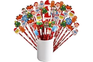 Annhao Weihnachten HB Bleistift Set, 40 Stück Weihnachten Kinder Bleistift mit Radiergummi von Lebkuchenmann, Weihnachtsmann, Schneemann etc, Geburtstag Mitgebsel Kinder Party Gastgeschenk 18.5 cm