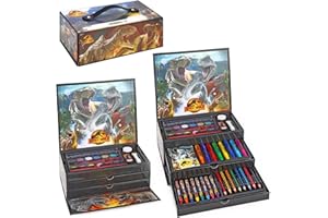 Zawadi Global Jurassic World Kids 52pc Colouring Art Stationery Set with Watercolour Felt Tip Pens Crayons and Pencils Travel Set for Children
