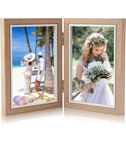 SPORWAY Cornice Portafoto Pieghevole In Legno Per 2 Foto 13x18 Cm - Doppia Cornice Da Tavolo Con Vetro - Nero - Ideale Per Matrimonio, Famiglia, Decorazione Casa