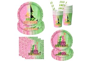ASSUGO hexen deko halloween geschirr set ,60 pcs geburtstagsdeko mädchen halloween tischdeko ,enthält pappteller kindergeburtstag ,servietten,Bechern,Strohhalme,Hexen geschirr für geburtstag partygeschirr