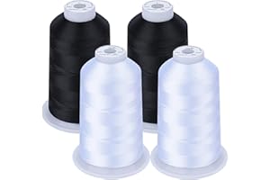 ‎SIMTHREAD Simthread Maschinenstickgarn 5000M Spulen Set Polyester Stickgarn für Stickmaschine und Nähmaschine (2 Weiß & 2 Schwarz)