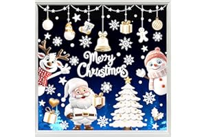 HUICLOUD 9 Sheets Christmas Window Stickers, Xmas Double-Side Reusable Window Clings,Snowflake Reindeer Santa Claus PVC Staic Stickers for Christmas DIY Window Decorations