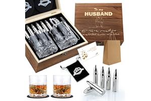 EXREIZST Cadeaux de Mari Coffret Whisky,Verre à Whisky,2 Verre a Whisky6 Pierre a Whisky,Glaçons Reutilisables,Whisky Cadeau pour Mari Cadeau Amoureux pour Homme Cadeau Mariage d’Anniversaire Saint Valentin