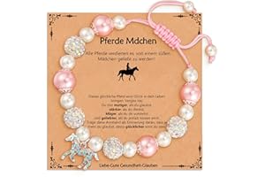 Aretas Cavalli Bracciale per Ragazze Bambini Rosa Perla e Rhinestone Sfere/Rosa Naturale Braccialetti con Ciondolo Cavalli Accessori Cute Stuff Piccoli Gioielli Carini Gioielli per Bambini Regali