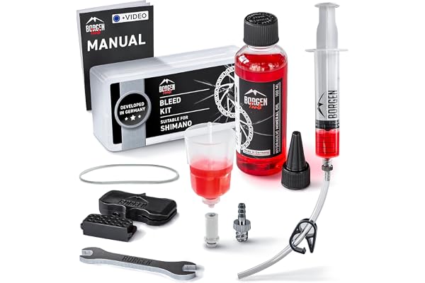 Borgen bromsblödning kit för Shimano hydrauliska cykelskivbromsar – cykelluftningssats med 100 ml (36 oz) hydrauliskt system, Shimano, mineralolja – instruktioner och video – handskar och
