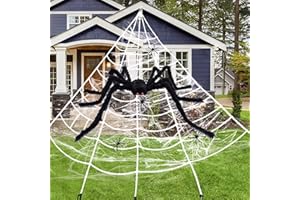 SUNSHINE SMILE Halloween Decorazioni, Halloween Ragno 90cm+ Ragnatela 5m+ Gancio 1pcs+ Chiodo 5pcs, Set di ragnatele di Halloween, Halloween Peluche Ragno, Ragno Finto, Halloween Decorazioni Giardino