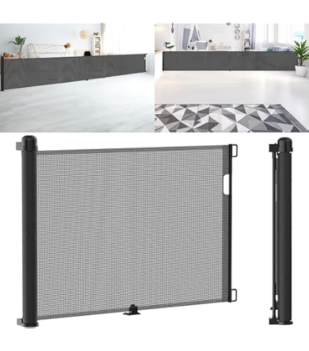 LARS360 Barrière de sécurité pour porte extensible 0-180 cm, barrière de protection pour escalier, barrière de porte rétractable, barrières pour chiens extensibles, cloison de sécurité pour intérieur