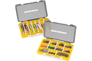QualyQualy Small Fishing Tackle Box, Lure Tackle Organizer with Removeable Diveders, 2 in 1 Small Fishing Tackle Organizer, Plastic Storage Hook Box, Yellow, 4 Pack (2, Yellow A+B)