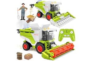 Charmofun Mietitrebbia Telecomandata con Spruzzatura, Trattore Radiocomandato per Bambini, 2,4 Ghz RC Trattore Giocattolo, Giocattoli Agricoltura Playset Regali