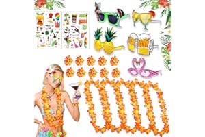 YUEONEWIN Hawaii Party Kostüm Set 22 St Hawaii Deko mit 5 Hawaii Kette Blumen 5 Tropical Sonnenbrille 10 Armbänder 2 Aufkleber Faschingskostüme für Tropische Beachparty Deko Hawaiian Strandurlaub