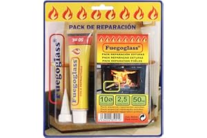 WOLFPACK LINEA PROFESIONAL - Kit Reparacion Estufas/Chimeneas, Cola Refractaria y Cordon Fibra Vidrio 10 mm. x 2,5 m.