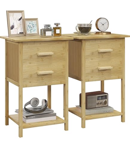 COSTWAY Set van 2 nachtkastjes met 3 laden, nachtkastje voor boxspringbed, bijzettafel, nachtkastje voor woonkamer slaapkamer, zwart, 46 x 37 x 65 cm