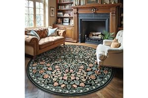 Moynesa Floraler runder Teppich, 1,8 m, waschbar, Boho, rund, Wohnzimmerteppich, rutschfest, weich, groß, kreisförmig, für Esszimmer, botanischer ultradünner Bodenteppich für Schlafzimmer, Küche