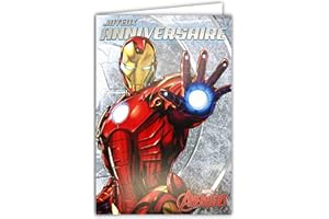 CREATIV'WORLD MARVEL AVENGERS Carte IRON MAN Joyeux Anniversaire Argentée Brillante avec Enveloppe Rouge Intérieur Illustré Armure Super-Héros Volant Tony Stark Comics Américain Série Film Garçon Enfant 170052