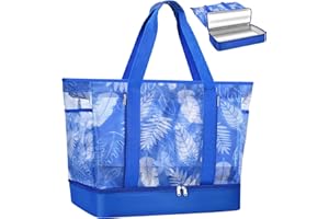 NEWIROVE Sac De Plage Femme Grand Sac De Plage Xxl Léger Sac Filet Plage Avec Fermeture & Sacs Isothermes Sac De Voyage Plusieurs Poches Sac Piscine Femme Beach Bag Pour Plage Voyages Achats